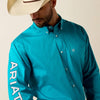 Ariat Mens Team Logo Lightweight Twill Classic Fit Shirt Peacock Blue/White - 10073664