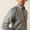 Ariat Mens Team Logo Lightweight Twill Fitted Shirt Grey/Khaki - 10071690