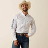 Ariat Mens Team Logo Lightweight Twill Fitted Shirt White/Blue - 10073652