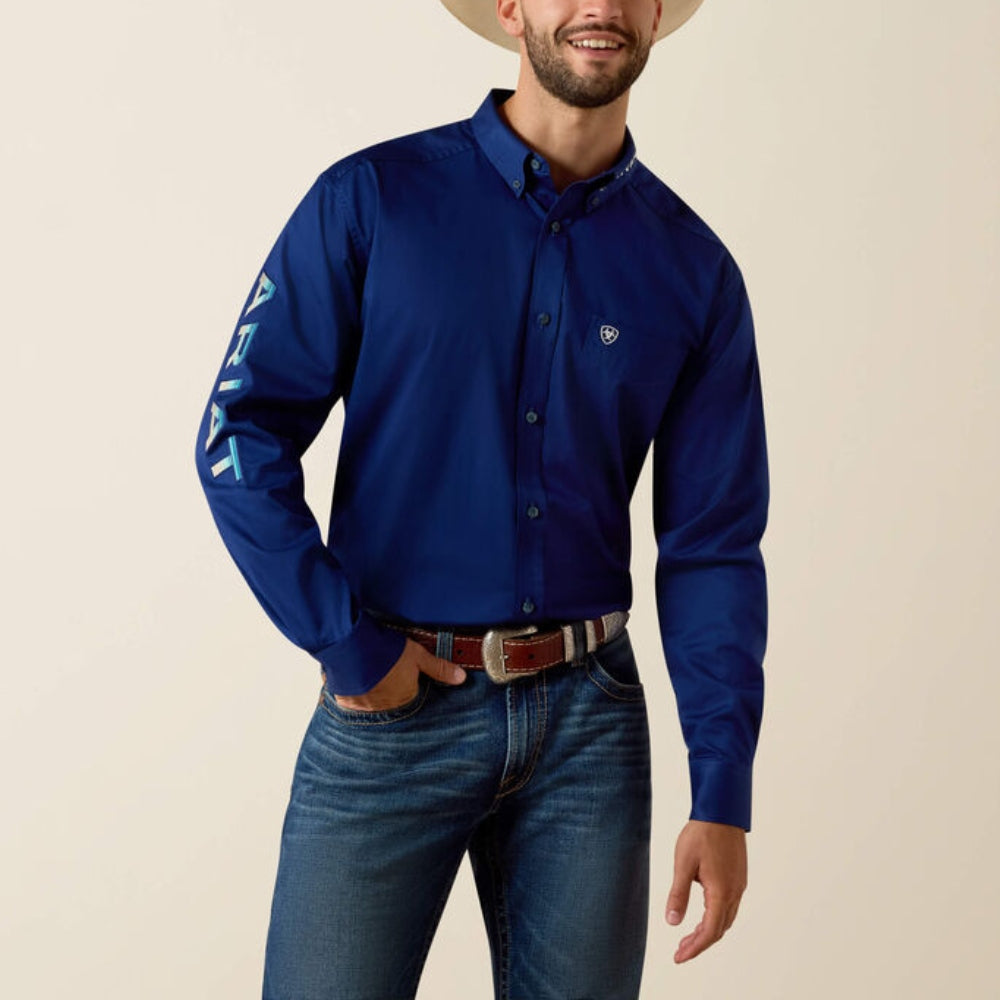 Ariat Mens Team Logo Lightweight Twill Shirt Blue Depths/White Serape - 10071687