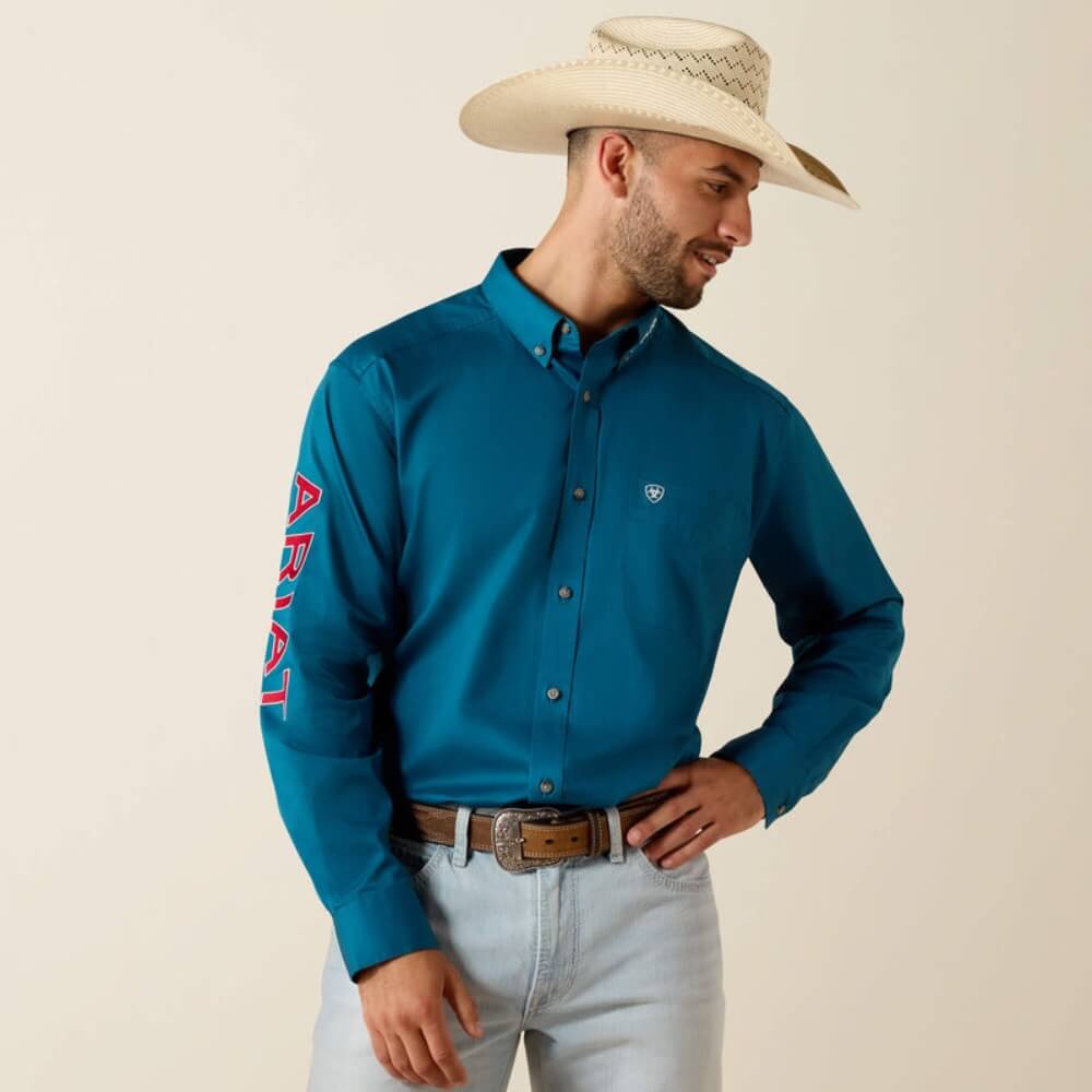 Ariat Mens Team Logo Lightweight Twill Shirt Corsair/Red - 10071684