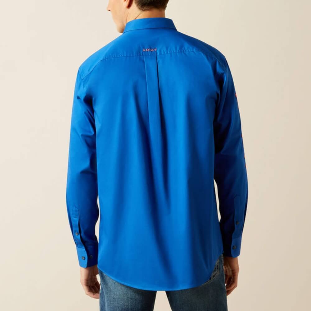 Ariat Mens Team Logo Twill Classic Fit Shirt Blue/Orange - 10059136