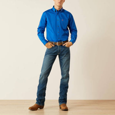 Ariat Mens Team Logo Twill Classic Fit Shirt Blue/Orange - 10059136