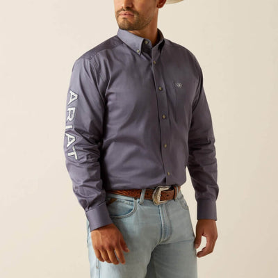 Ariat Mens Team Logo Twill Classic Fit Shirt Grey/White - 10059135