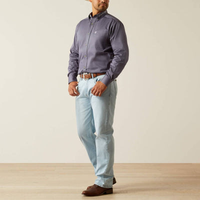 Ariat Mens Team Logo Twill Classic Fit Shirt Grey/White - 10059135