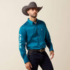 Ariat Mens Team Logo Twill Classic Fit Shirt Lyons Blue/Mint - 10079357