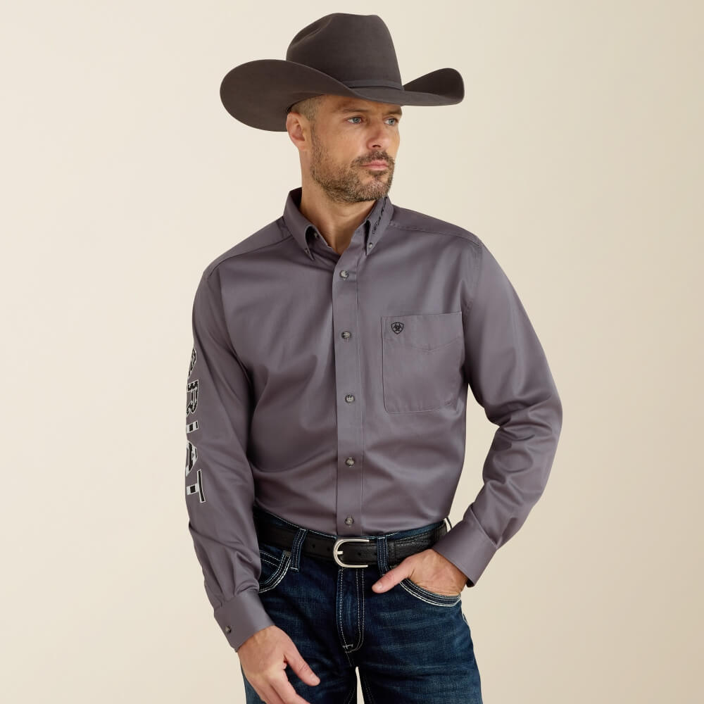 Ariat Mens Team Logo Twill Classic Fit Grey Shirt