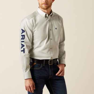 Ariat Mens Team Logo Twill Classic Fit Shirt Silver/Navy - 10059133