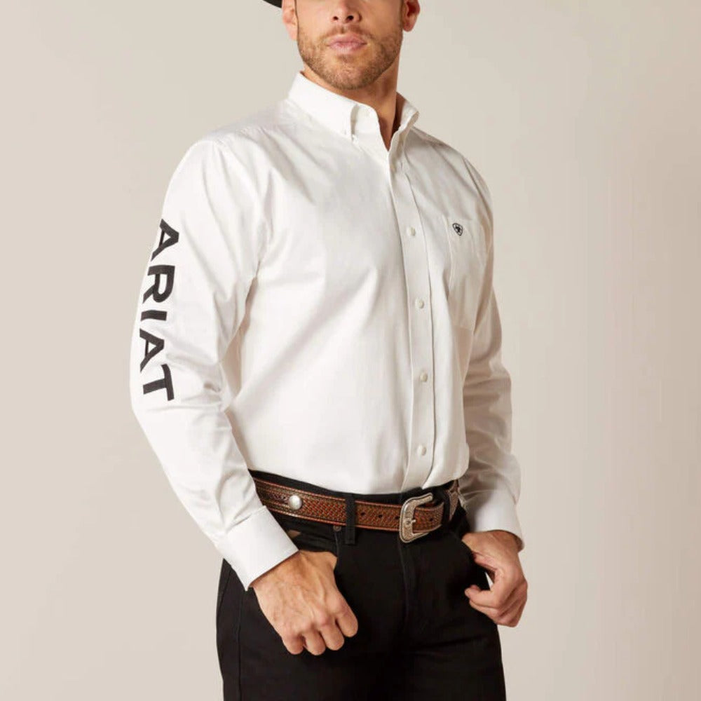 Ariat Mens Team Logo Twill Classic Fit Shirt White - 10046825