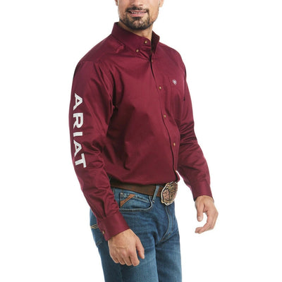 Ariat Mens Team Logo Twill Fitted Shirt Burgundy - 10034233