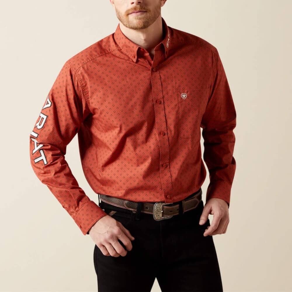 Ariat Mens Team Porter Classic Fit Shirt Brick/Beige - 10065813