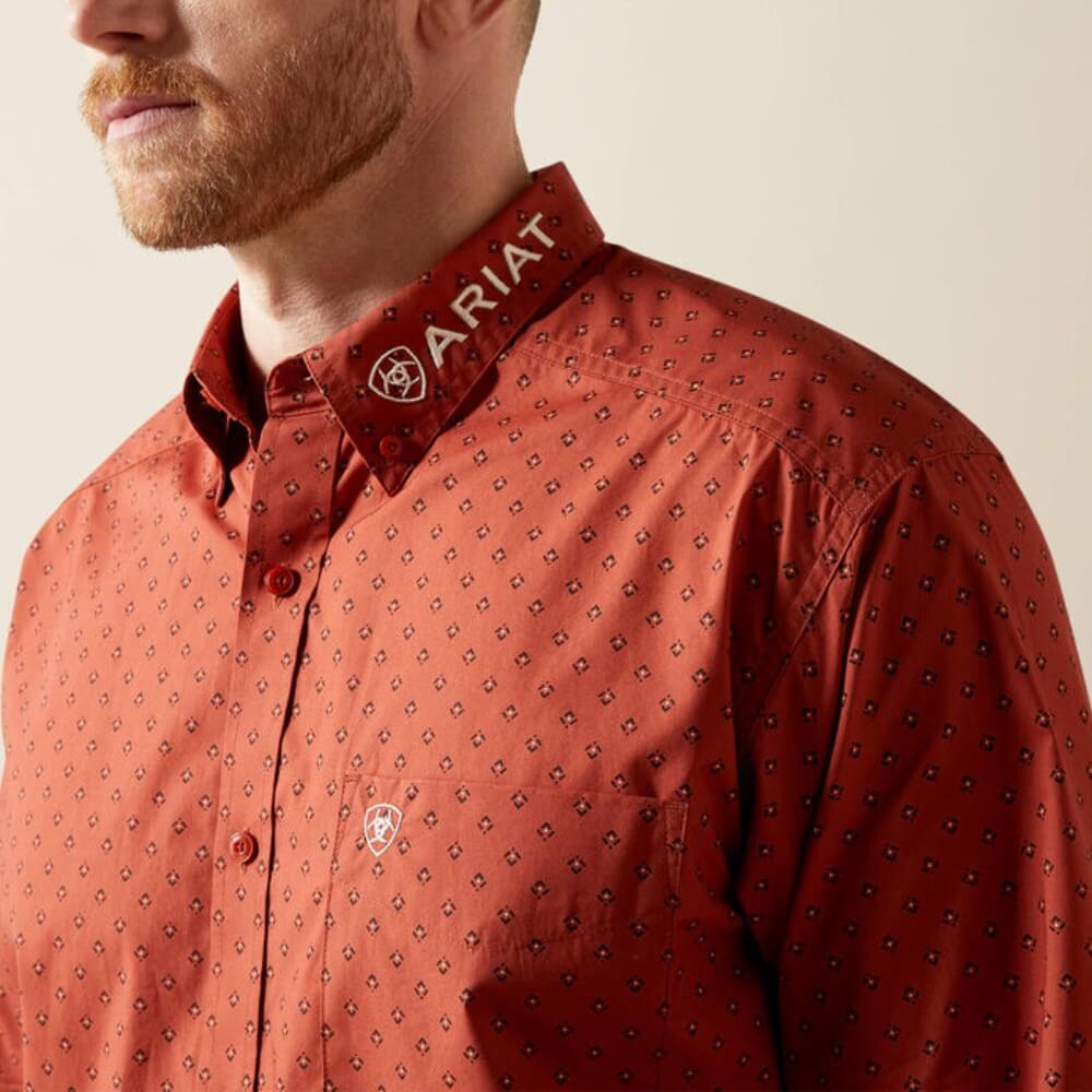 Ariat Mens Team Porter Classic Fit Shirt Brick/Beige - 10065813