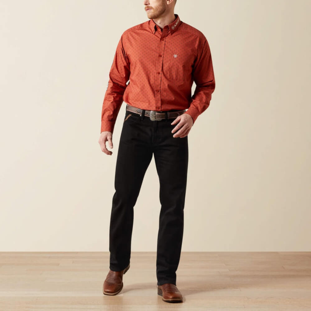 Ariat Mens Team Porter Classic Fit Shirt Brick/Beige - 10065813