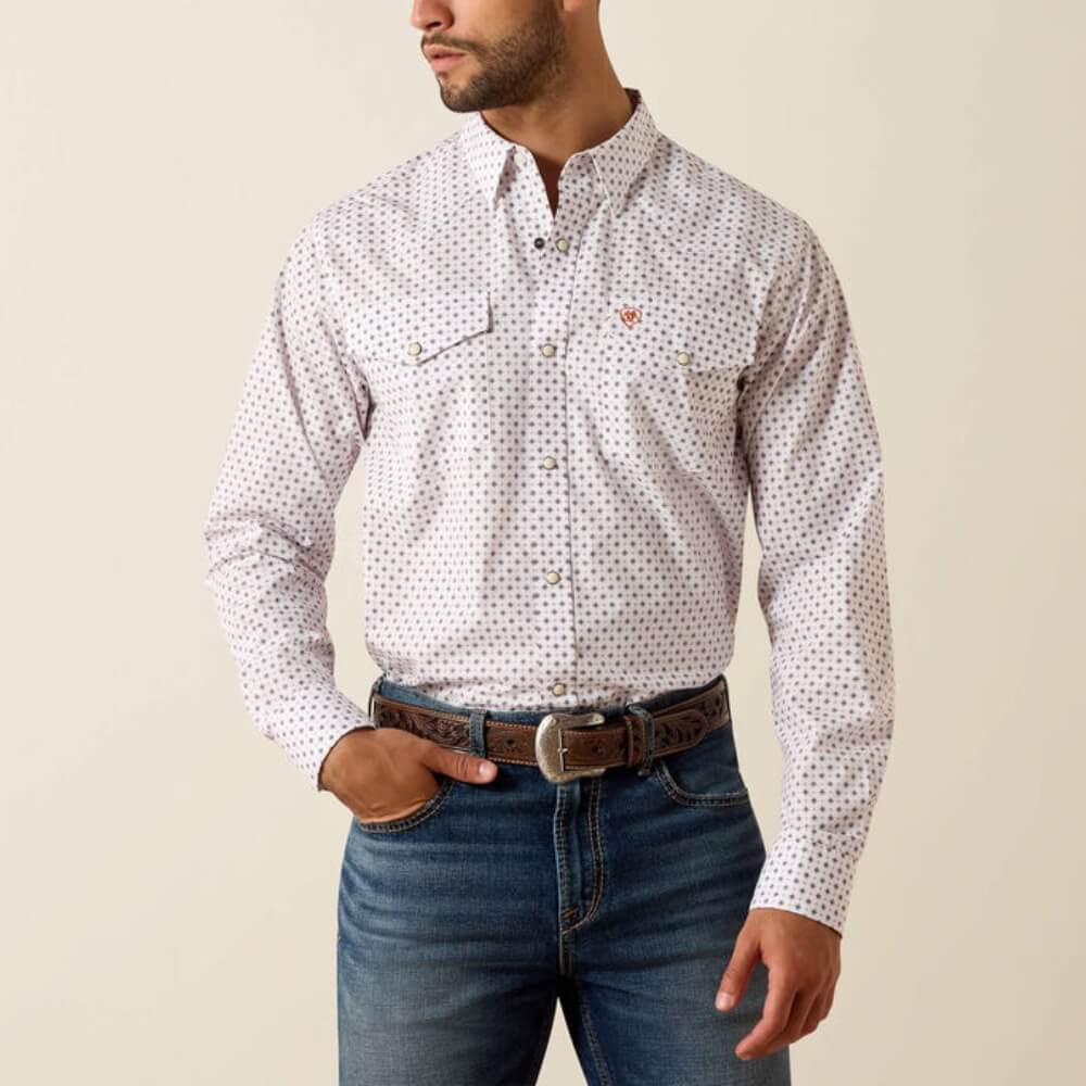 Ariat Mens Tony Fitted Snap Shirt White - 10071720