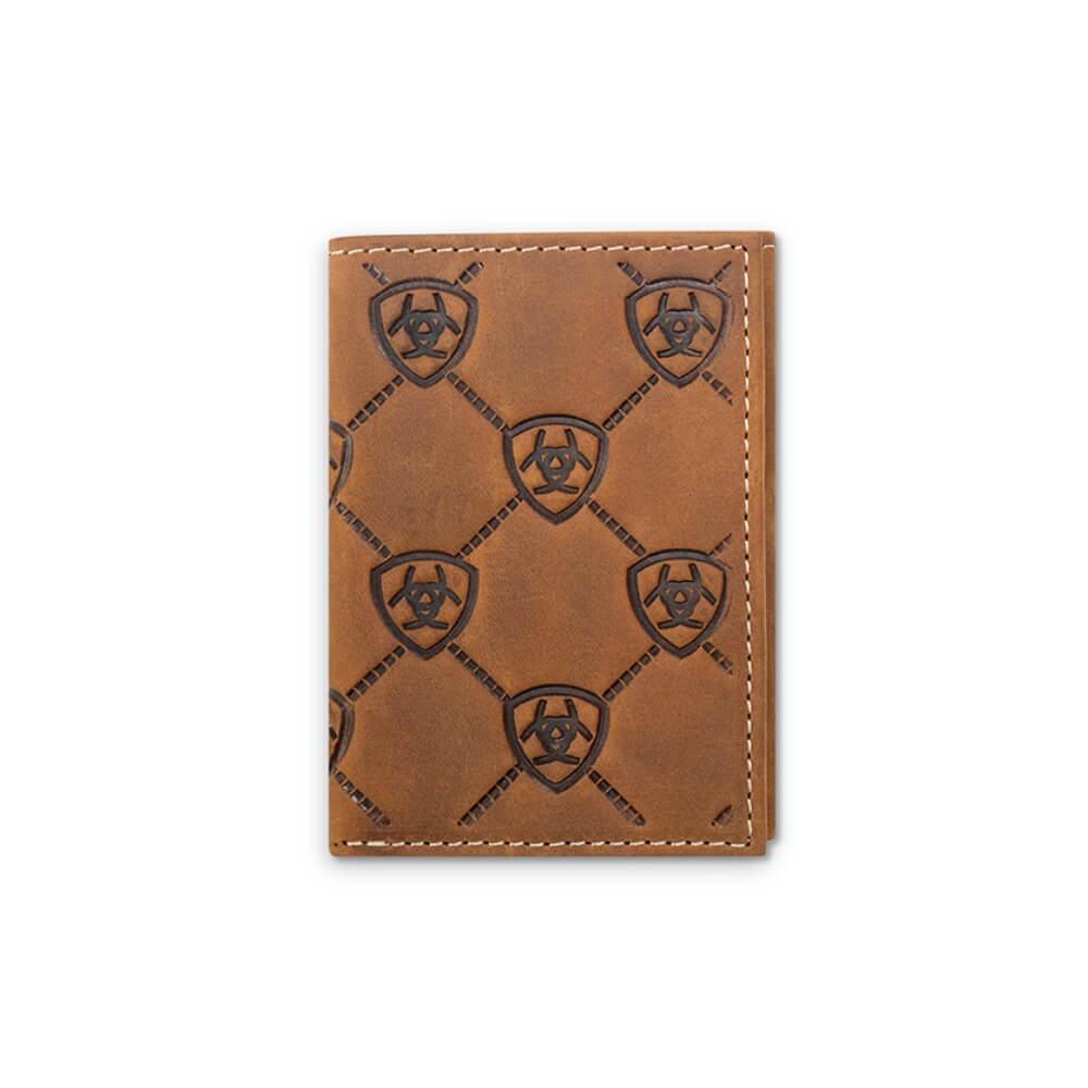 Ariat Mens Trifold Genuine Leather Wallet Medium Brown - A3565744