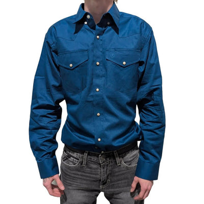 Ariat Mens Twill Blue Button Down Shirt