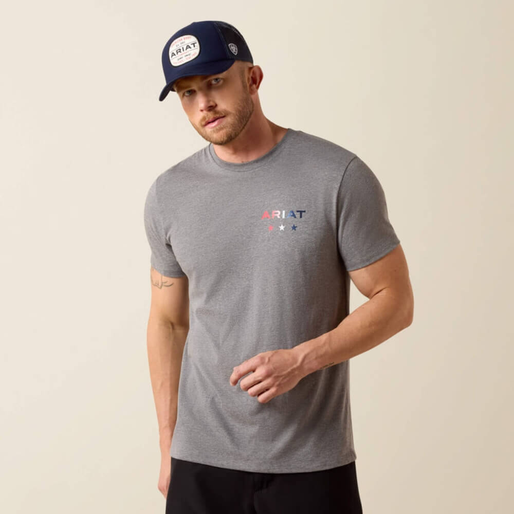 Ariat Mens USA Pat Badge T-Shirt Athletic Heather - 10080246