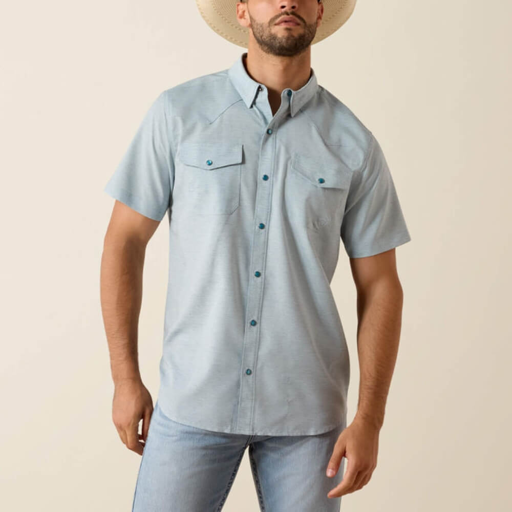 Ariat Mens VentTEK Western Fitted Snap Shirt Blue Heather - 10071255