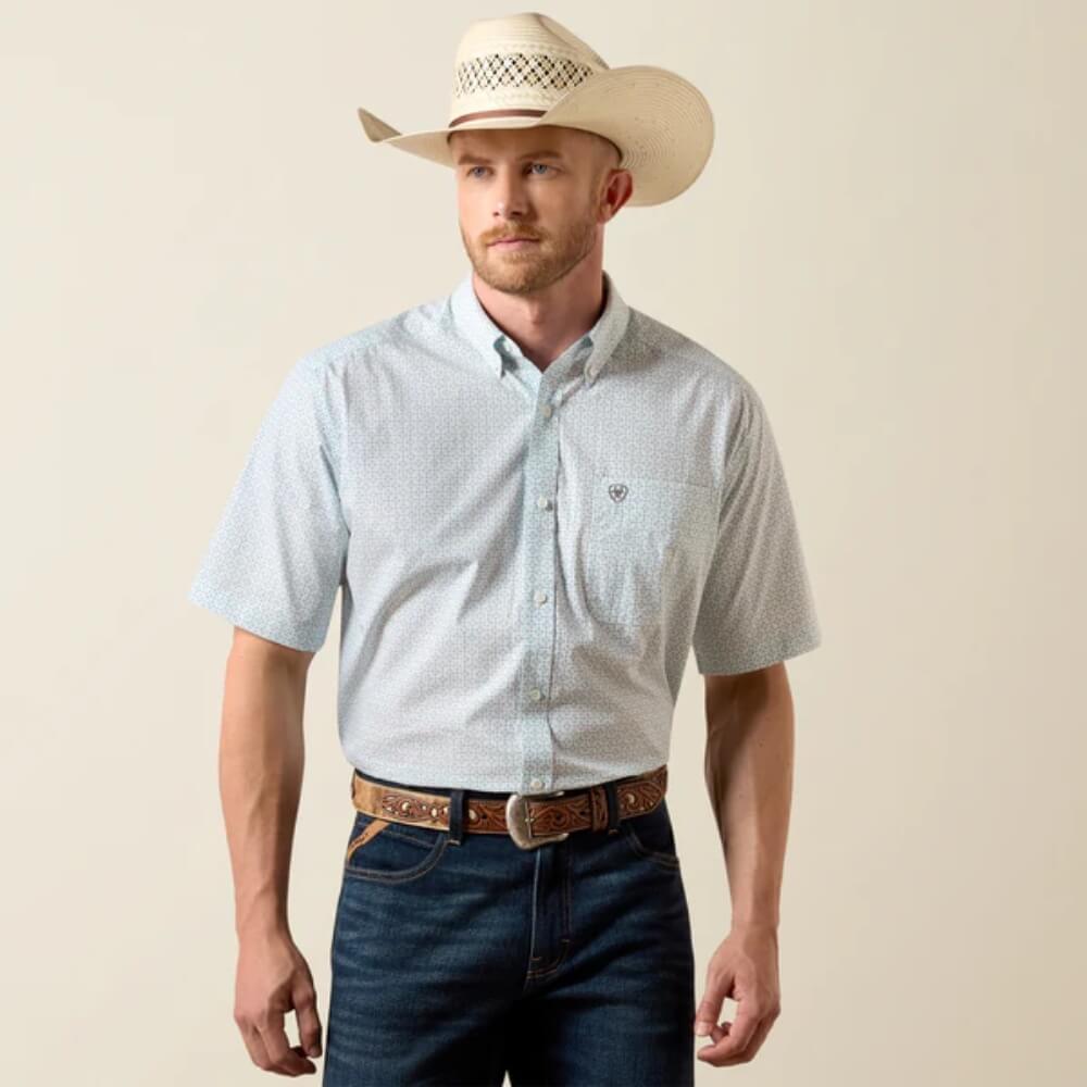 Ariat Mens Welsh Wrinkle Free Western Shirt White/Blue - 10073700
