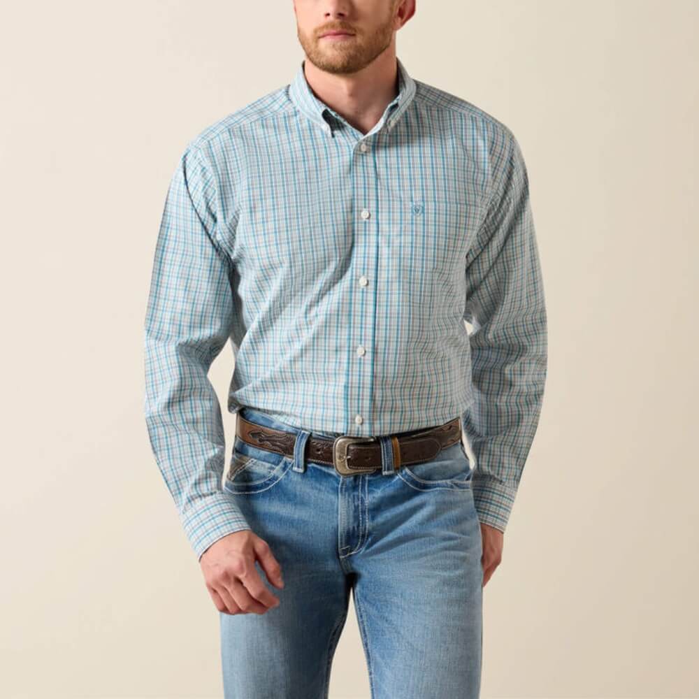 Ariat Mens Wrinkle Free Antonio Shirt Angel Blue Plaid - 10071028