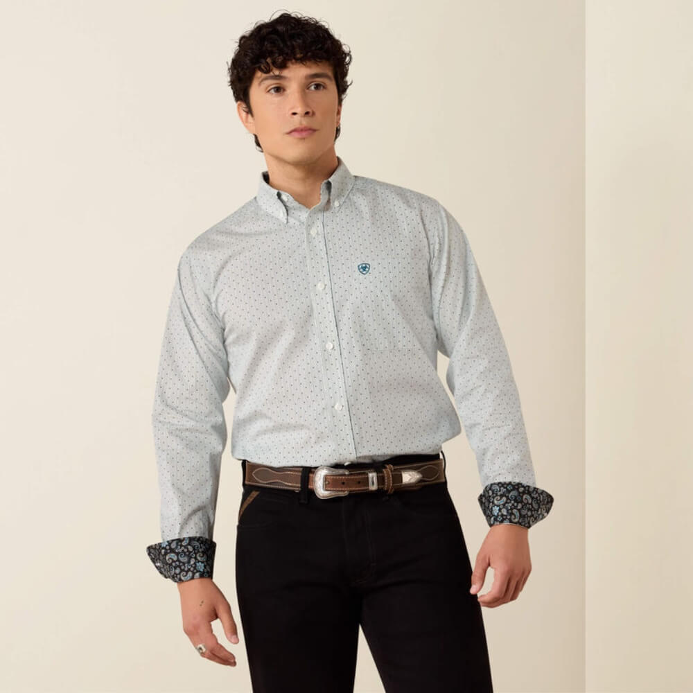 Ariat Mens Wrinkle Free Bryton Fitted Shirt Off White - 10079263