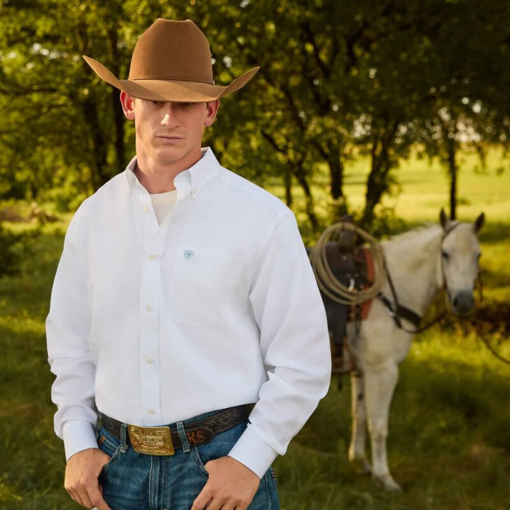 Ariat Mens Wrinkle Free Solid Shirt In White