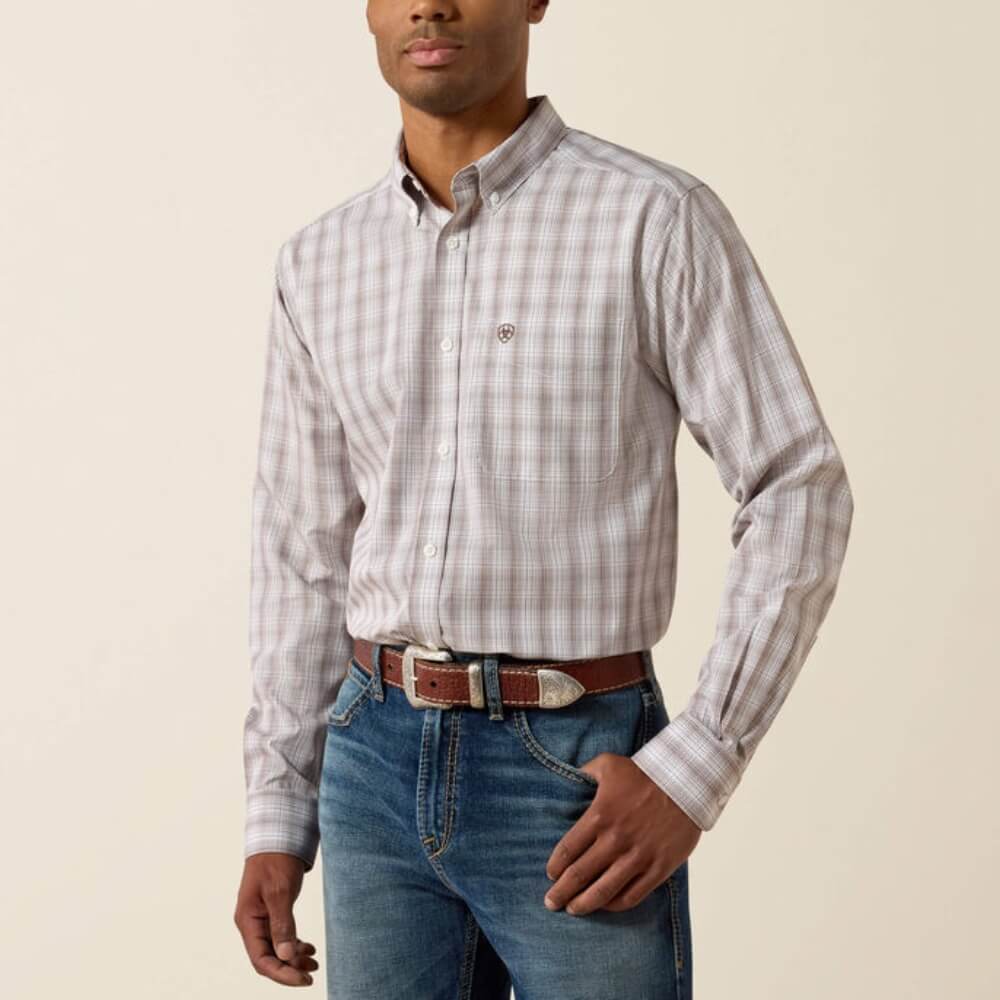 Ariat Mens Wrinkle Free Clyde Fitted Shirt White Plaid - 10071019