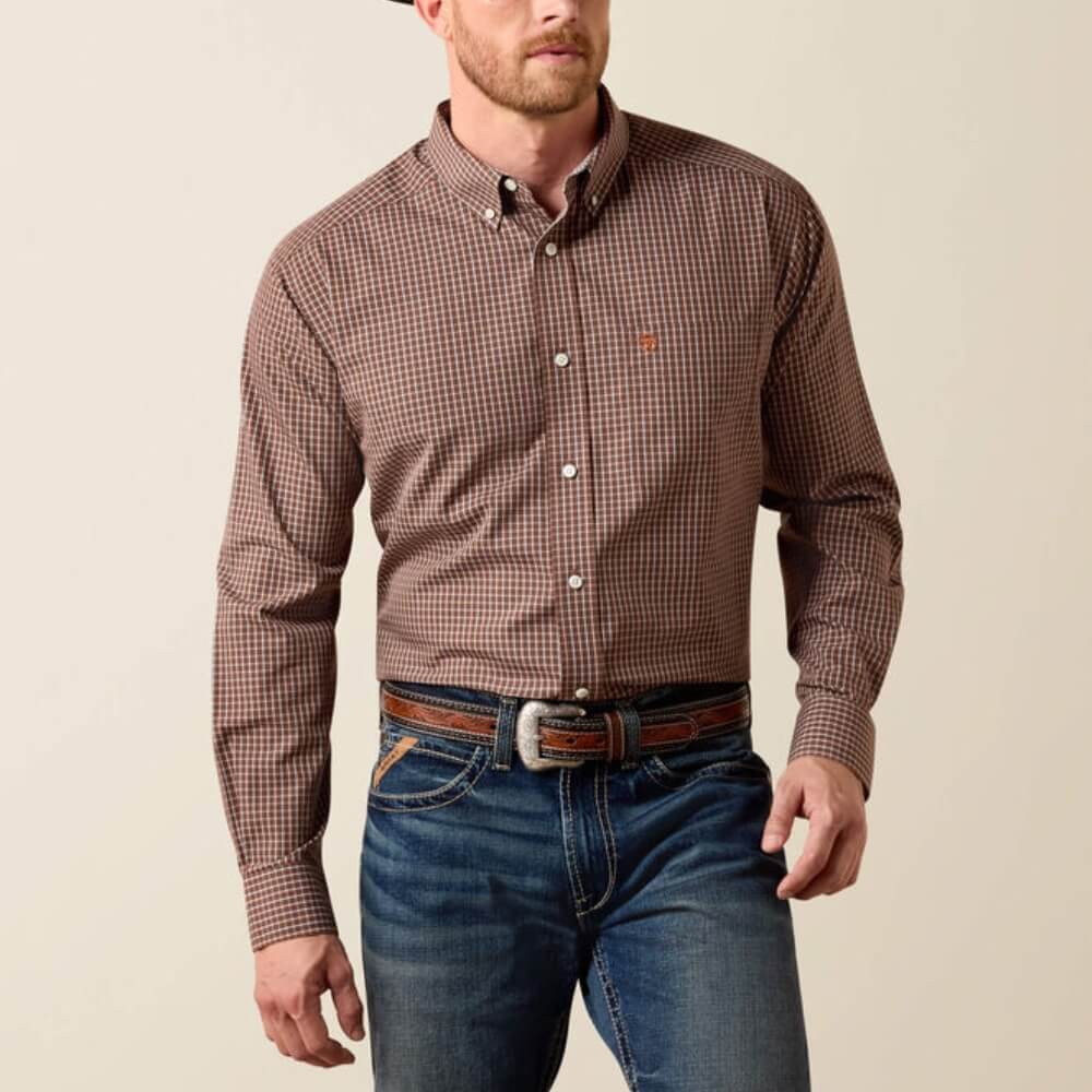 Ariat Mens Wrinkle Free Coen Classic Fit Shirt Chestnut Plaid - 10071742