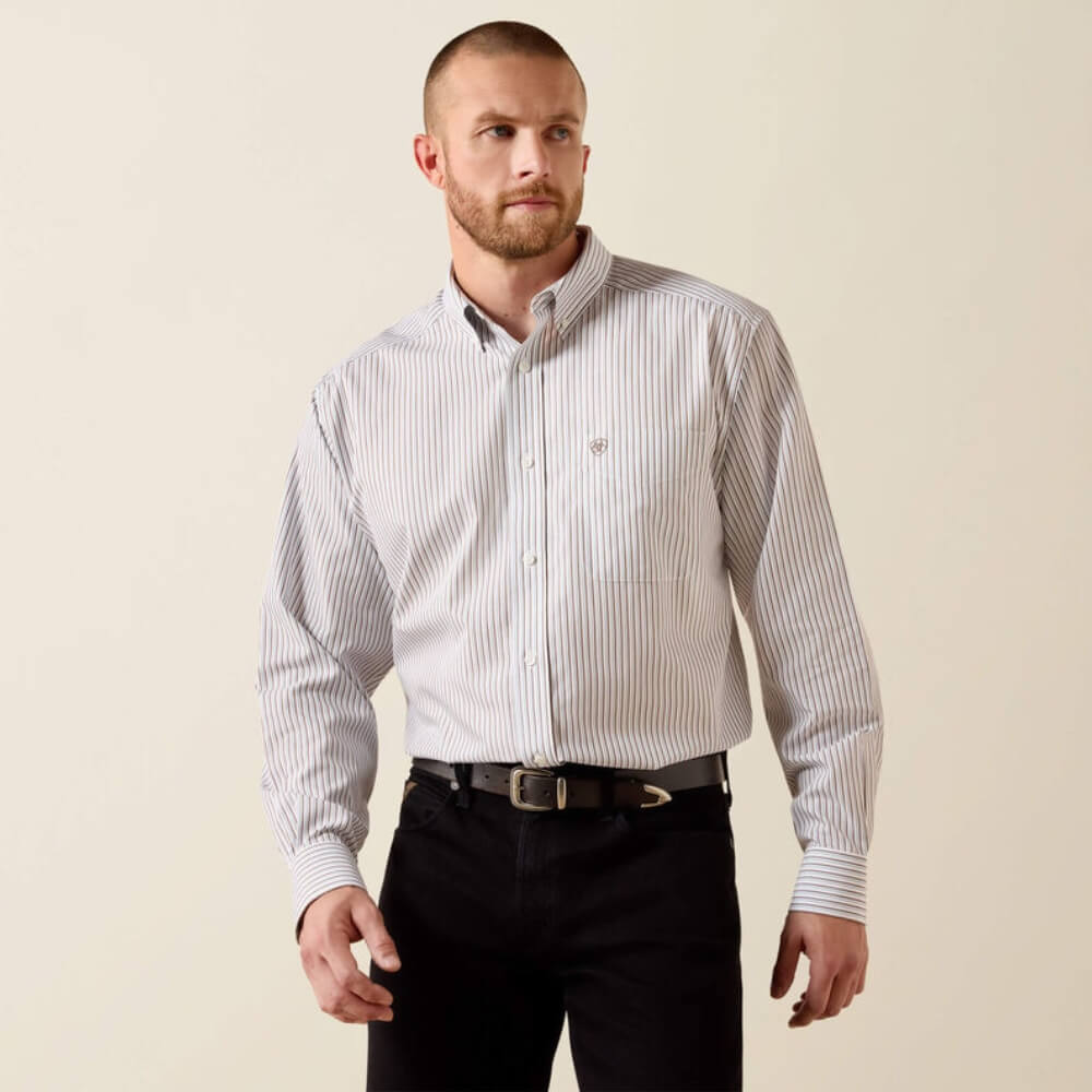 Ariat Mens Wrinkle Free Cory Classic Fit Shirt White Stripe - 10071745