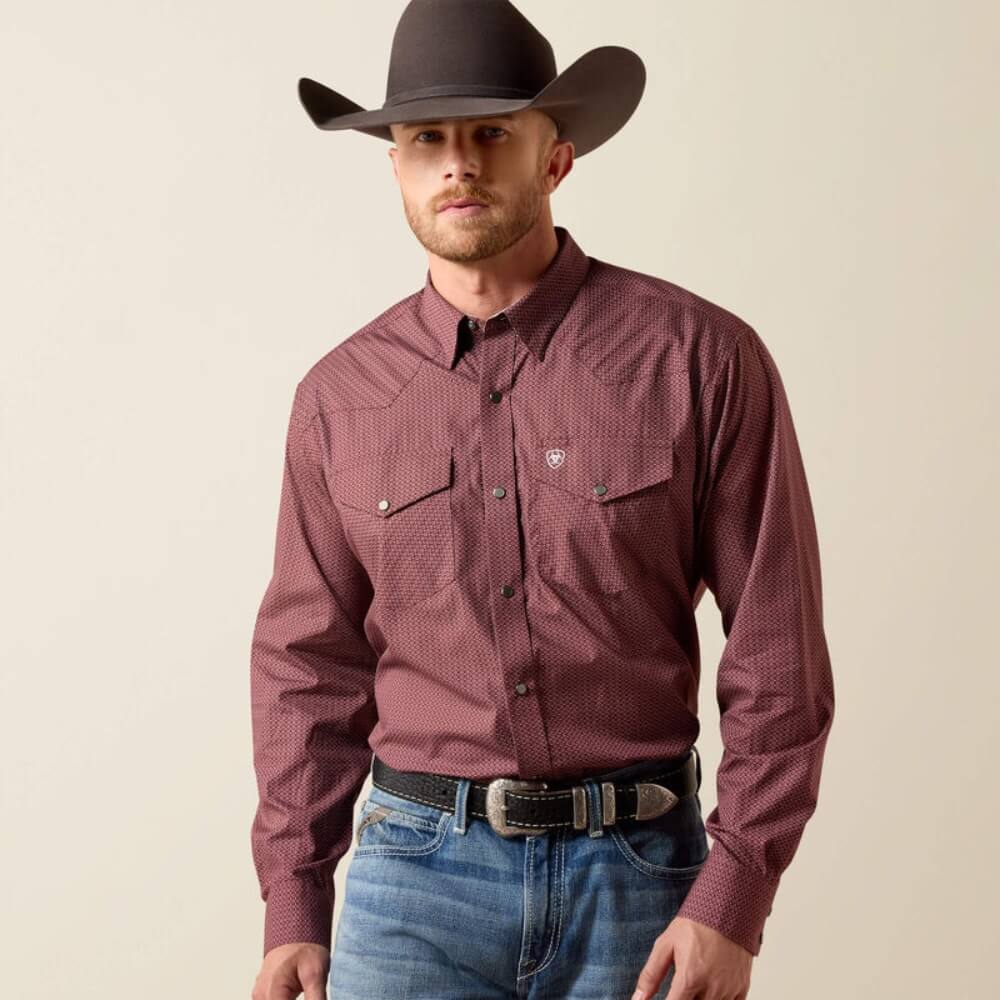 Ariat Mens Wrinkle Free Dion Shirt Red Mahogany - 10073656