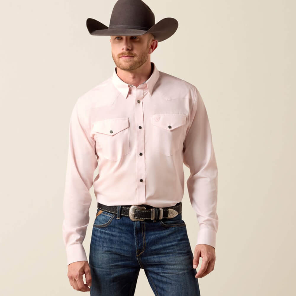 Ariat Mens Wrinkle Free Refined Slub Fitted Shirt Barely Pink - 10073487