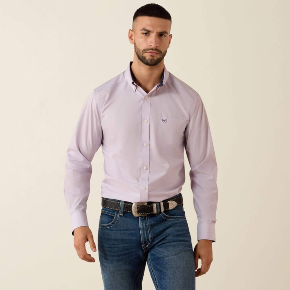 Ariat Mens Wrinkle Free Solid Pinpoint Oxford Shirt Purple Ash - 10079286