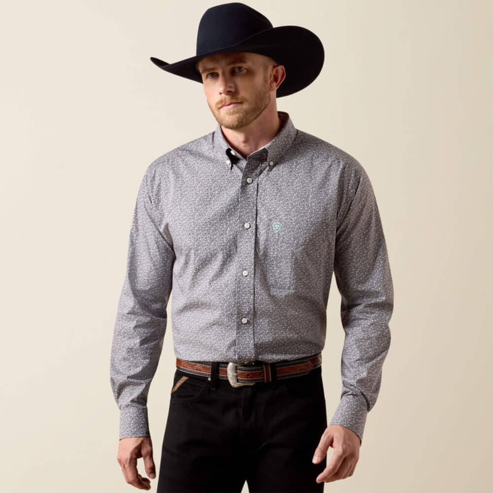 Ariat Mens Wrinkle Free Webb Shirt December Sky Grey - 10073688