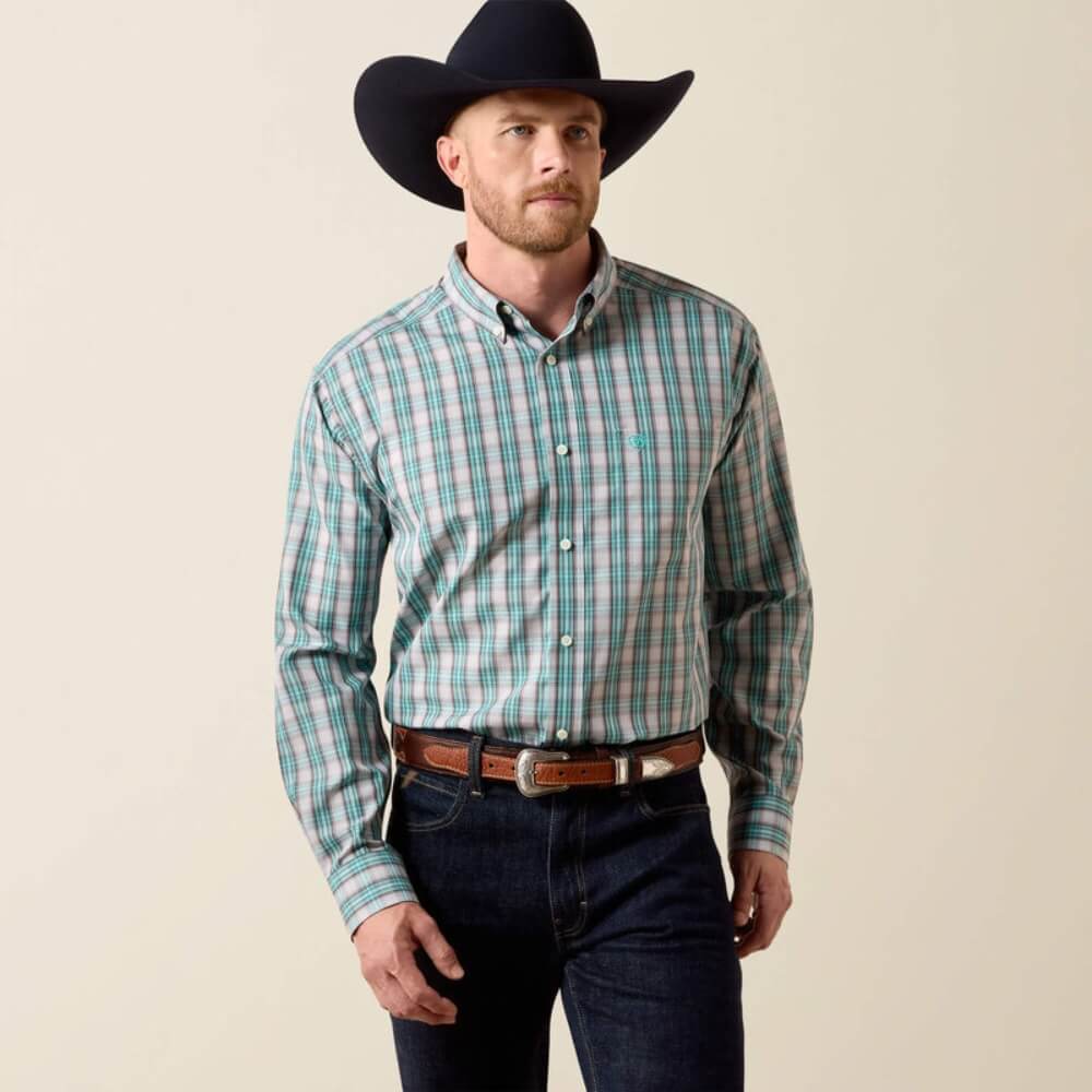 Ariat Mens Wrinkle Free Wolfe Classic Fit Shirt Blue Turquoise - 10073686