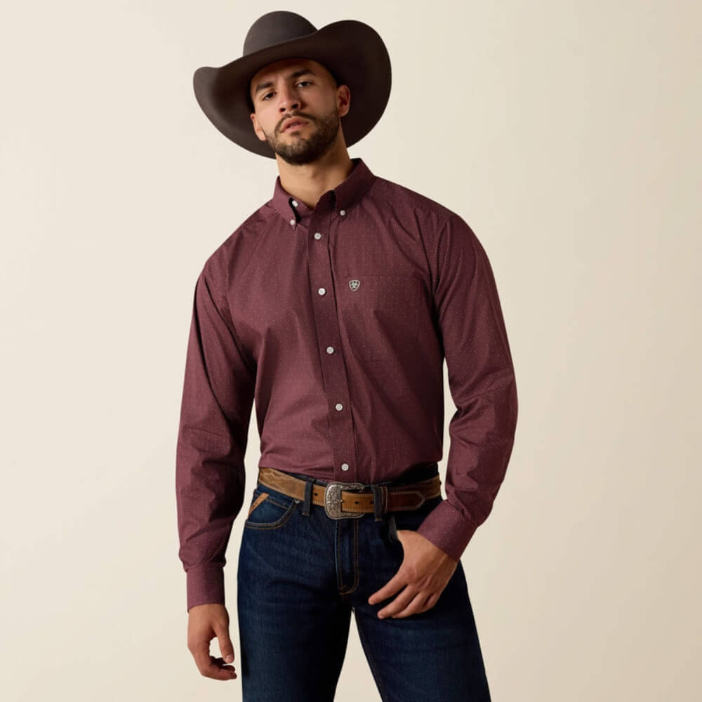 Ariat Mens Wrinkle Free Wrenly Shirt Red Mahogany - 10073682