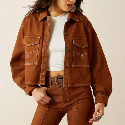 Ariat Womens Boxy Cropped Denim Jacket Pecan Brown - 10063166