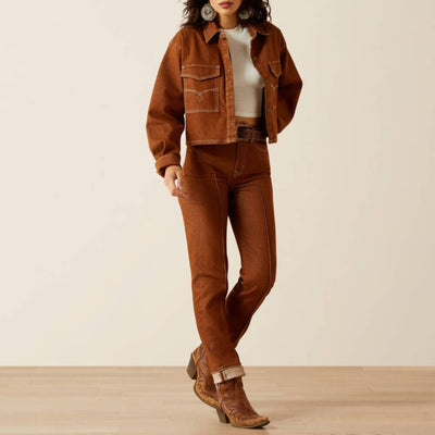Ariat Womens Boxy Cropped Denim Jacket Pecan Brown - 10063166