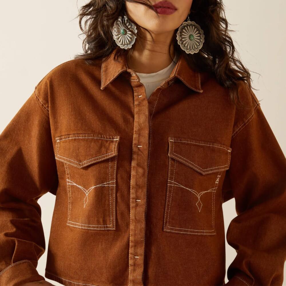 Ariat Womens Boxy Cropped Denim Jacket Pecan Brown - 10063166
