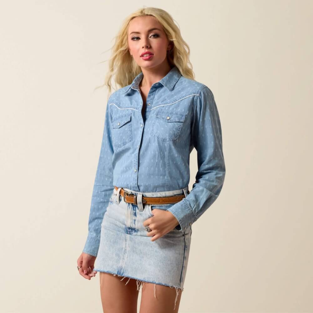 Ariat Womens Jade Western Snap Shirt Chambray Dobby - 10073435