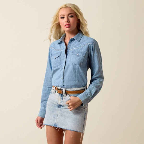 Ariat Womens Jade Western Snap Shirt Chambray Dobby