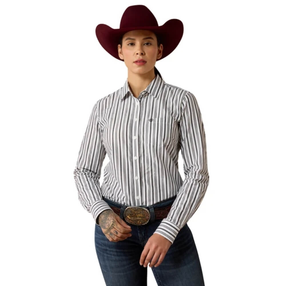Ariat Womens Kirby Long Sleeve Shirt Black/White Stripe - 10080659