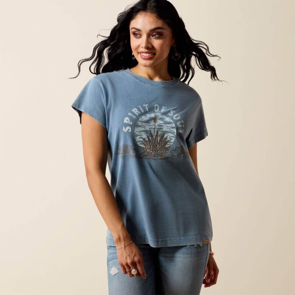 Ariat Womens Spirit of Soul T-Shirt Light Washed Indigo - 10073552