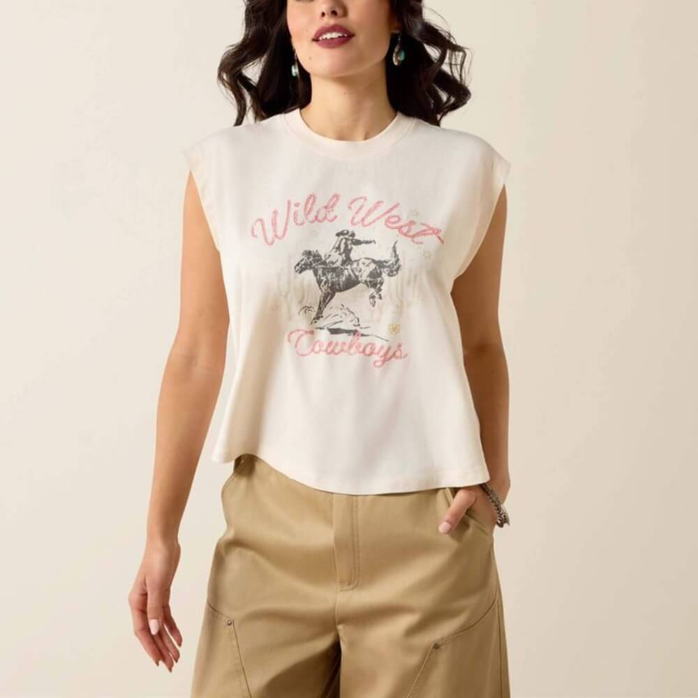 Ariat Womens Wild West Cropped T-Shirt Sea Salt - 10071110