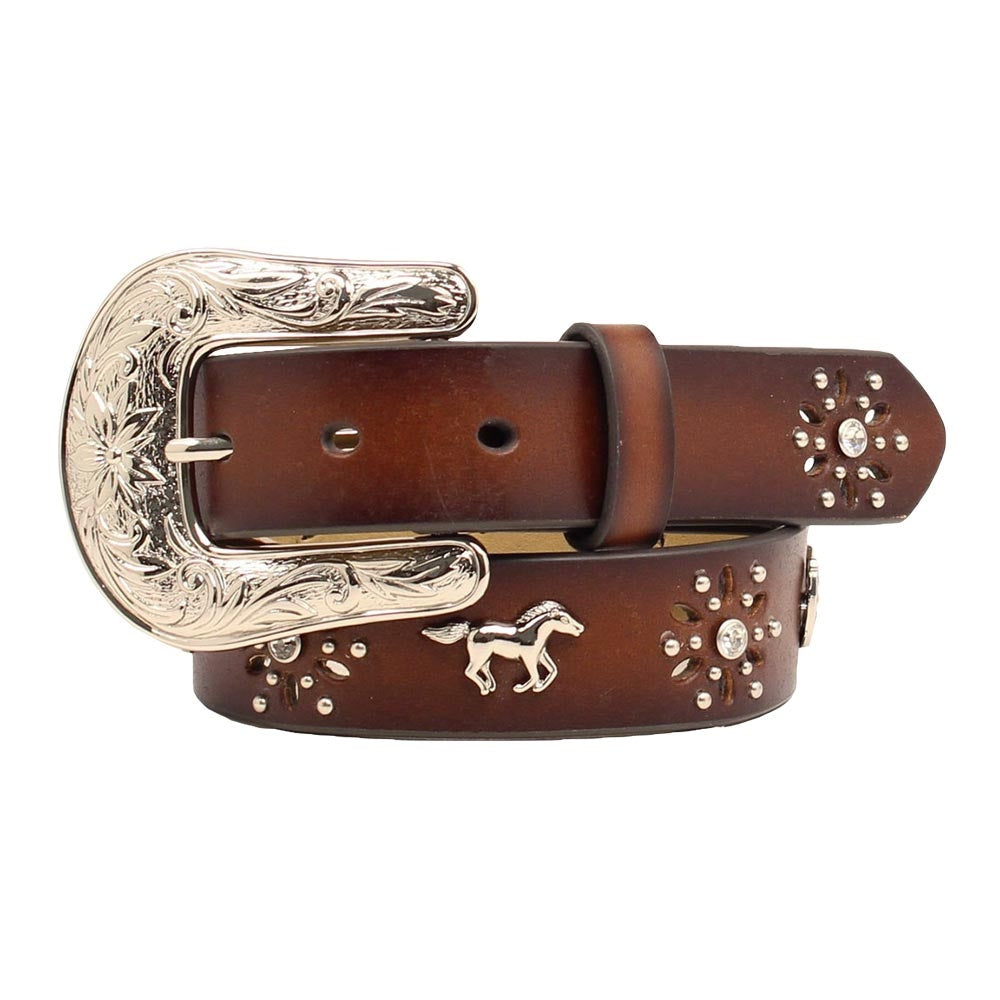 Ariat Girls Brown Leather Horse Concho Western Belt