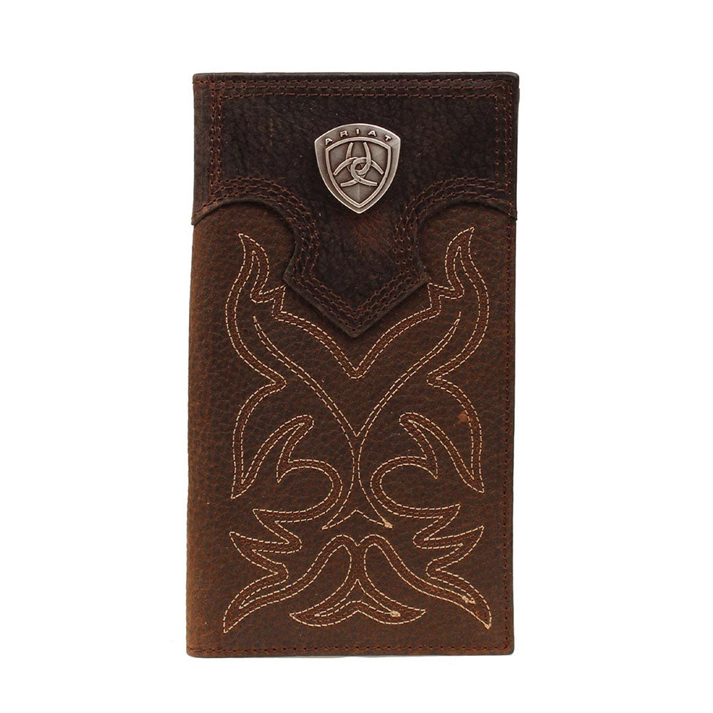 Ariat Mens Brown Leather Checkbook/Rodeo Wallet