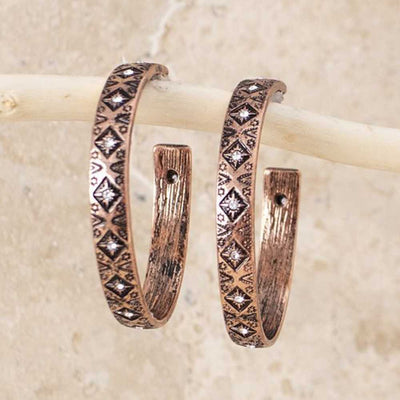 Blazin Roxx Womens Copper Aztec Hoop Earrings