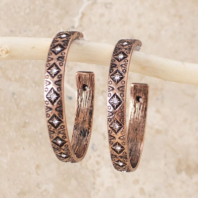 Blazin Roxx Womens Copper Aztec Hoop Earrings