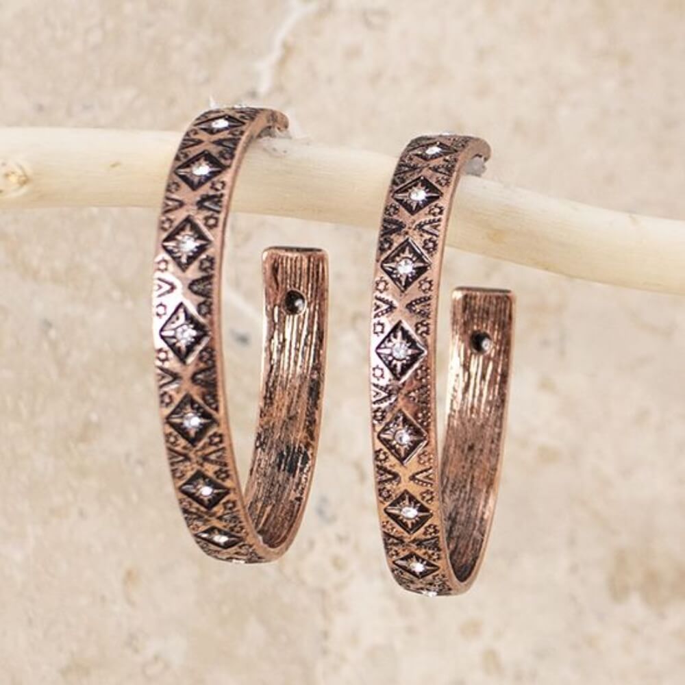 Blazin Roxx Womens Copper Aztec Hoop Earrings - 29014