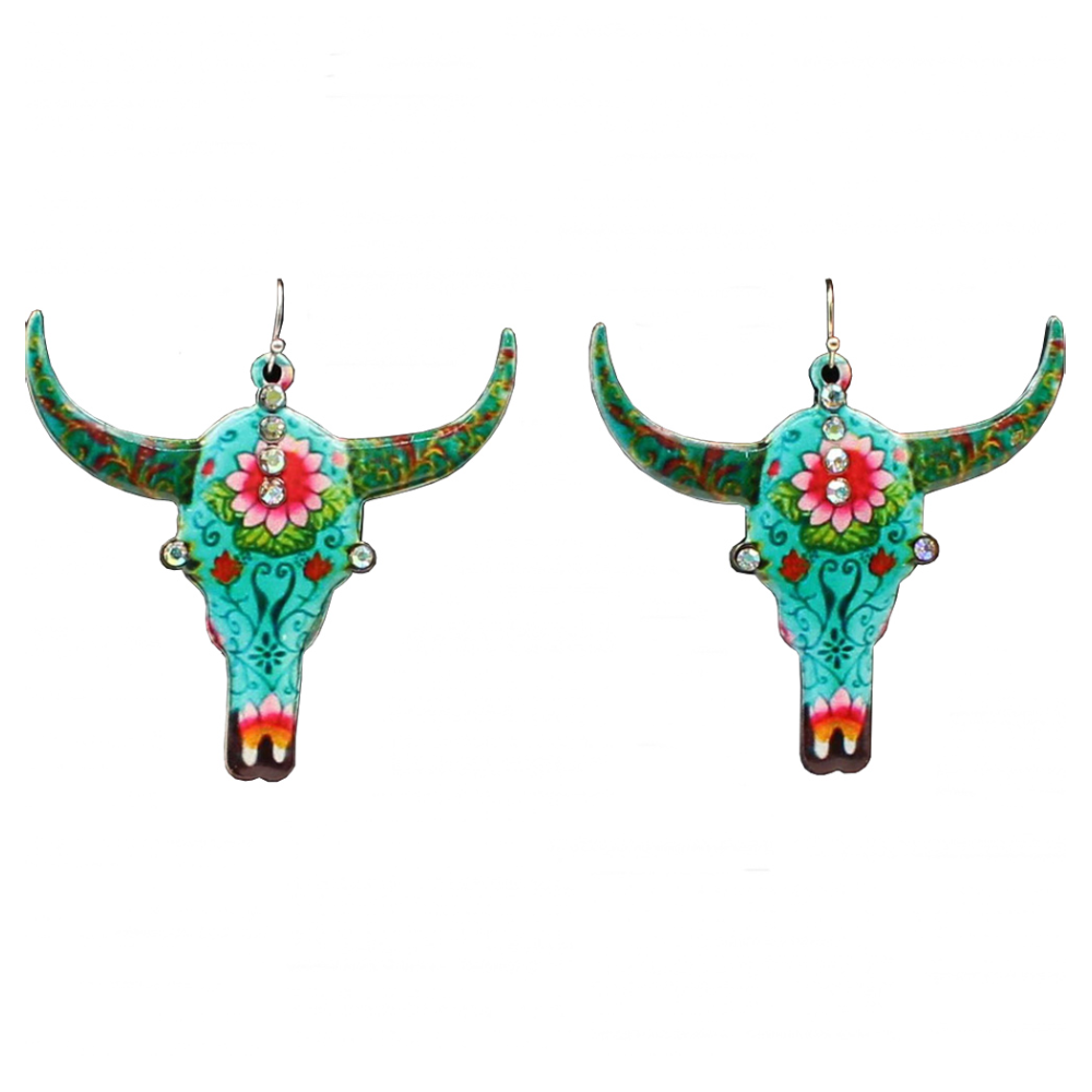 Blazin Roxx Womens Floral Cow Skull Earrings - 30949