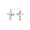 Blazin Roxx Womens Ornate Crystal Cross Silver Earrings - 29685
